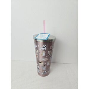 Spoontiques tumbler 24oz stainless steel insulated cup NWT cats pink
